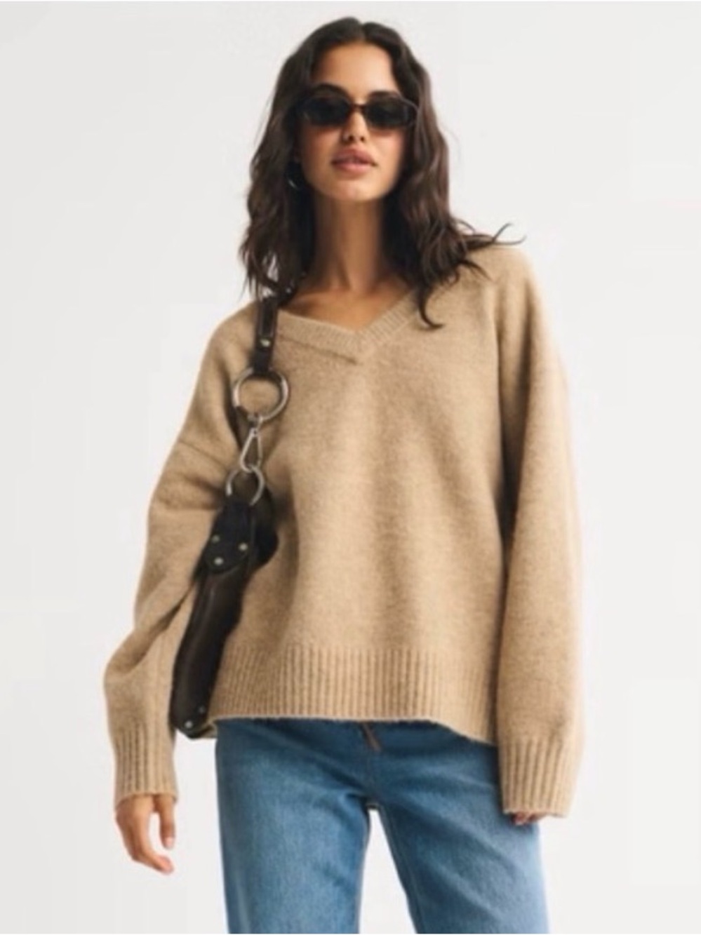 Dad V-Neck Sweater - Light Brown